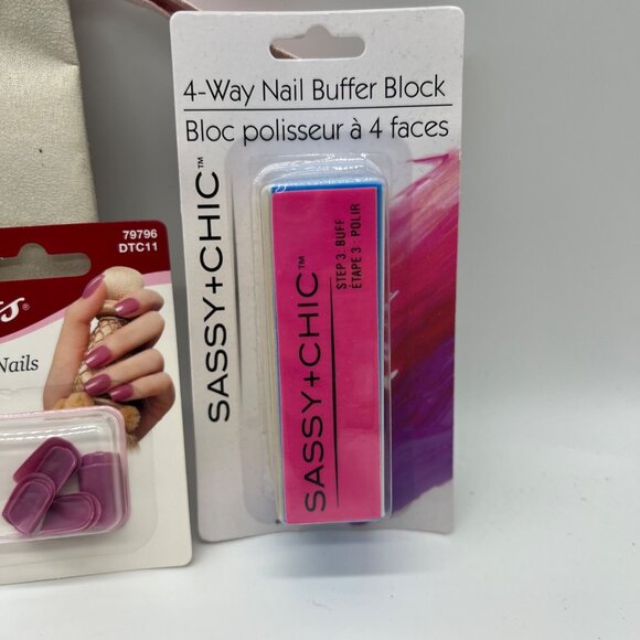 Kiss Glue on Nails Cosmetic Bag Cream Pink Nail File Lot of 7 NEW - Picture 6 of 10